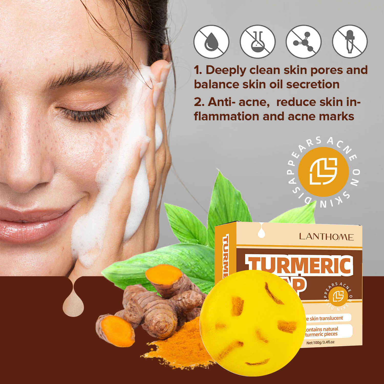 Turmeric Ginger Root Soap Gentle Exfoliating Cleansing For Face And Body Daily Skin Brightening Bar 100g