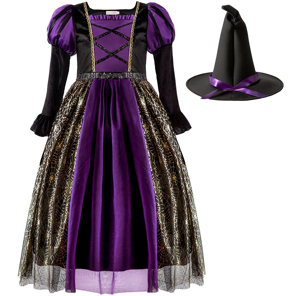 (160) Children Girl Witch Spider Outfit Halloween Cosplay Dress For Halloween Party