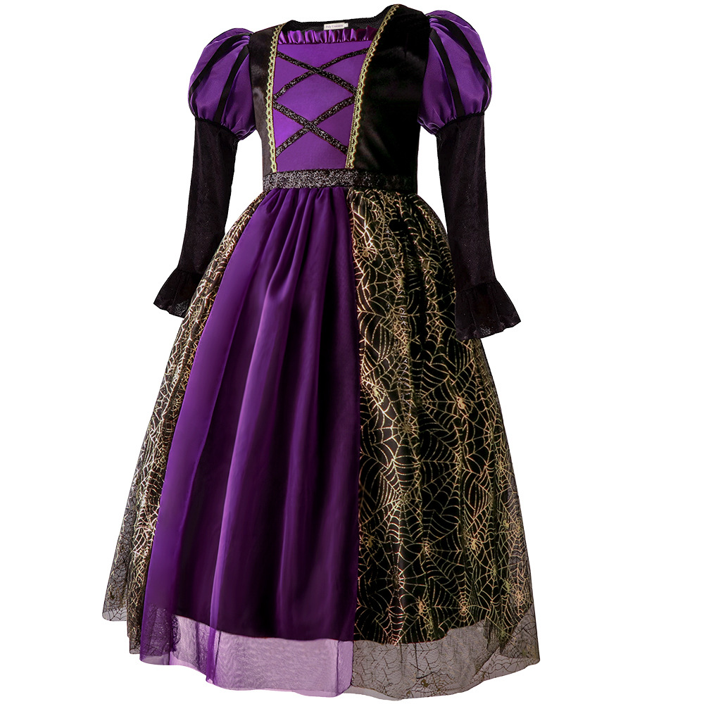 (160) Children Girl Witch Spider Outfit Halloween Cosplay Dress For Halloween Party