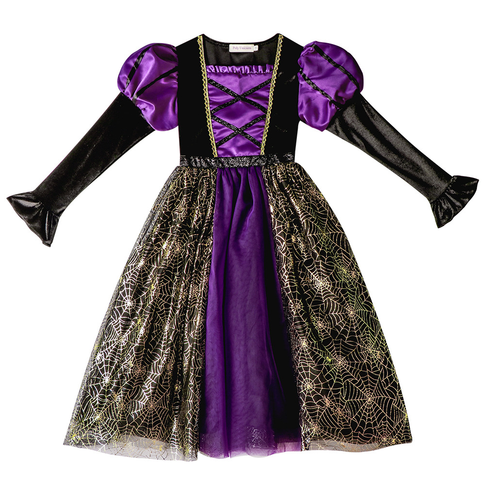 (160) Children Girl Witch Spider Outfit Halloween Cosplay Dress For Halloween Party