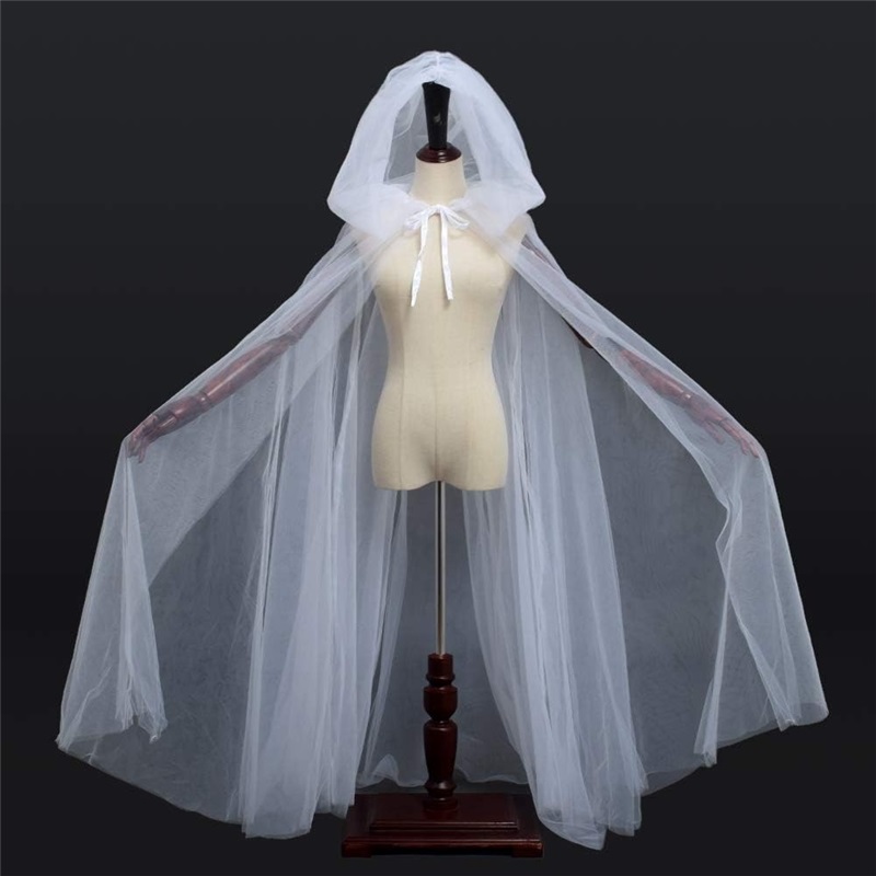(White) Witch Grim Reaper Cloak Halloween Hooded Mesh Vampire Cape Cosplay Costume Role Play Christmas