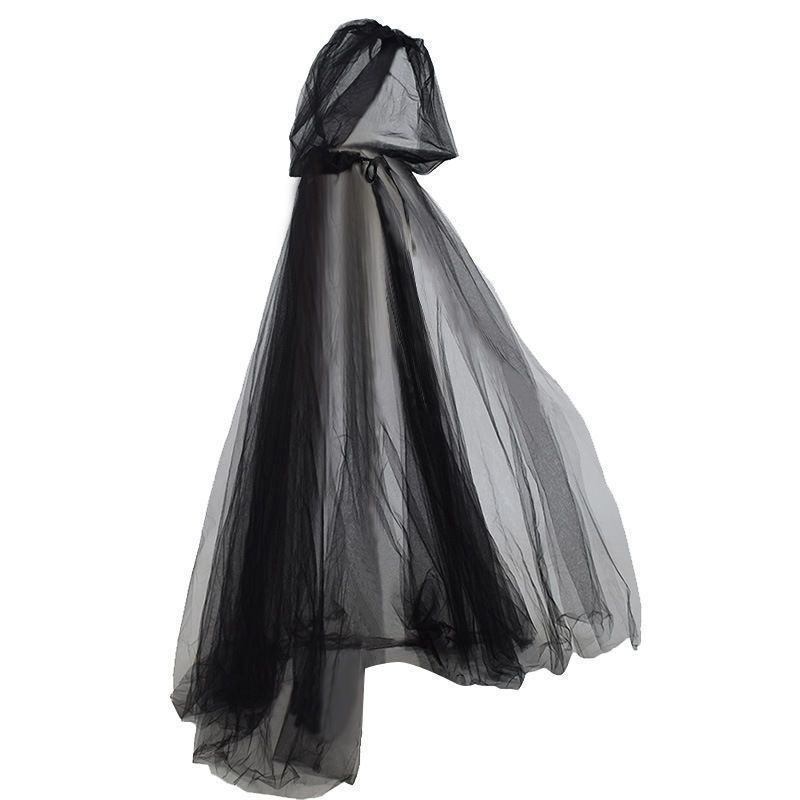 (White) Witch Grim Reaper Cloak Halloween Hooded Mesh Vampire Cape Cosplay Costume Role Play Christmas