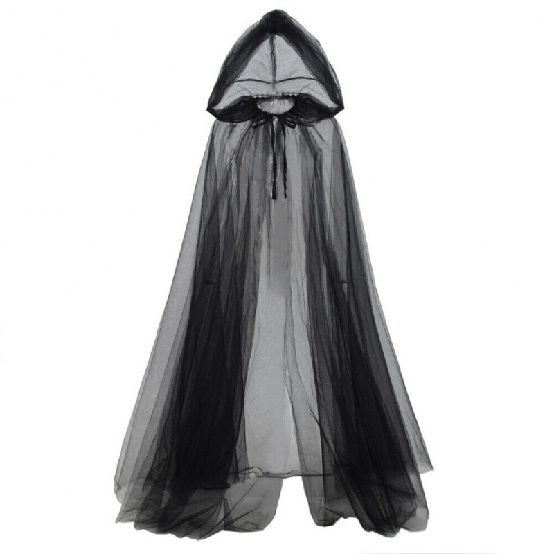 (White) Witch Grim Reaper Cloak Halloween Hooded Mesh Vampire Cape Cosplay Costume Role Play Christmas