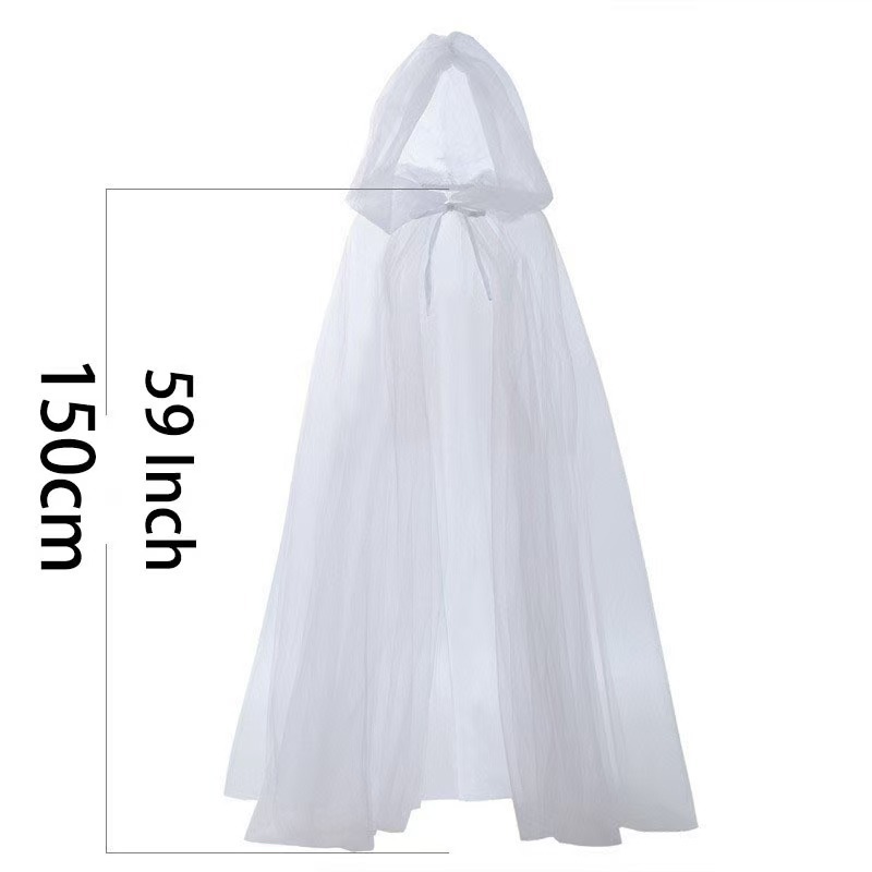 (White) Witch Grim Reaper Cloak Halloween Hooded Mesh Vampire Cape Cosplay Costume Role Play Christmas