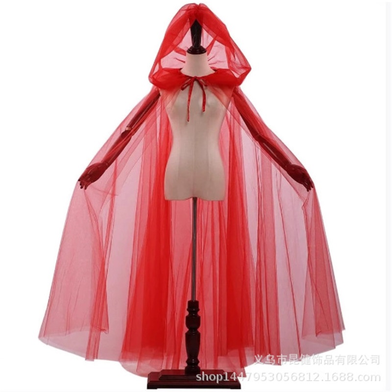 (White) Witch Grim Reaper Cloak Halloween Hooded Mesh Vampire Cape Cosplay Costume Role Play Christmas