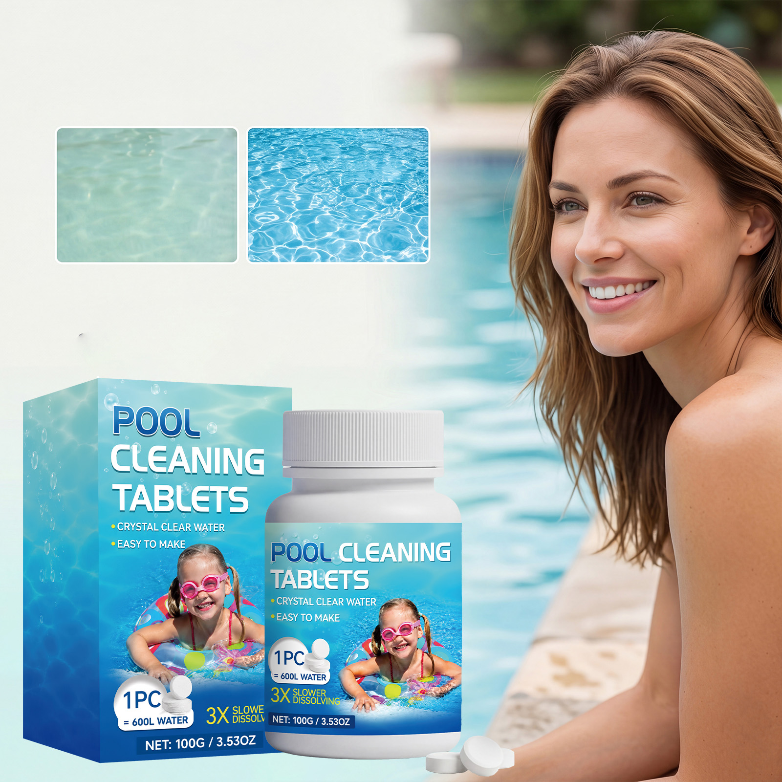 Pool Cleaning Tablets Daily Remove Limescale Stains Reduce Odors Fast Dissolve Purify Water Clear Liquid