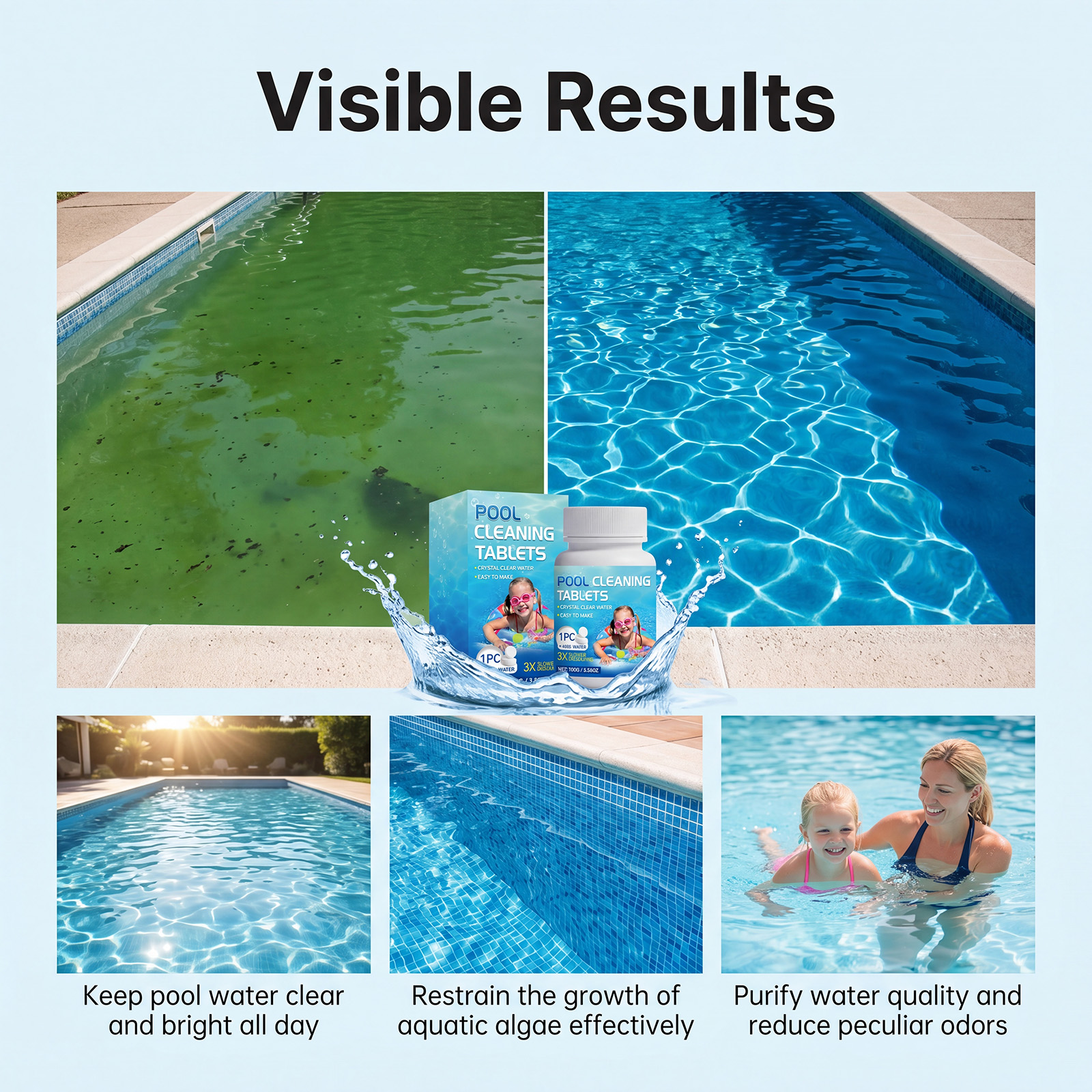 Pool Cleaning Tablets Daily Remove Limescale Stains Reduce Odors Fast Dissolve Purify Water Clear Liquid