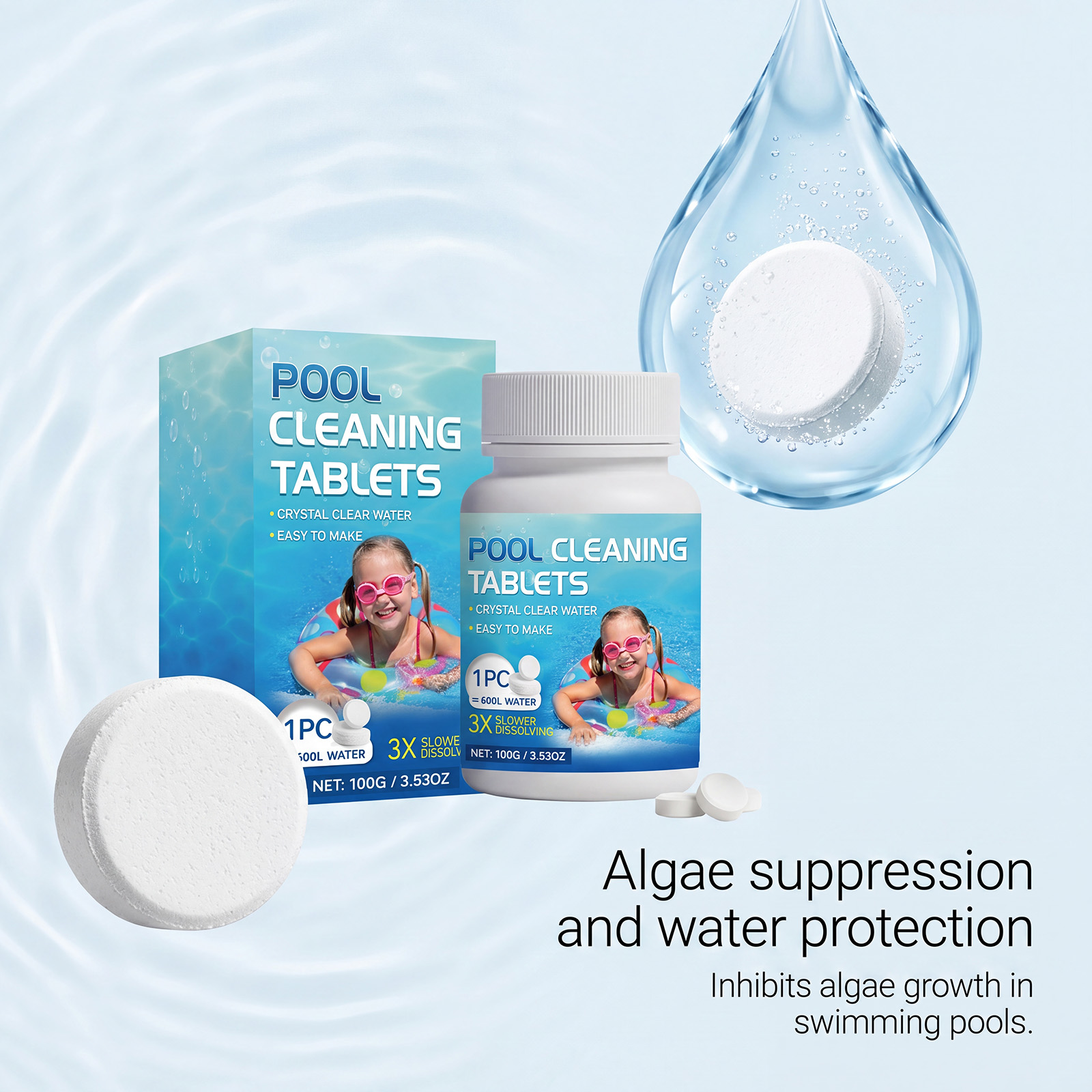 Pool Cleaning Tablets Daily Remove Limescale Stains Reduce Odors Fast Dissolve Purify Water Clear Liquid