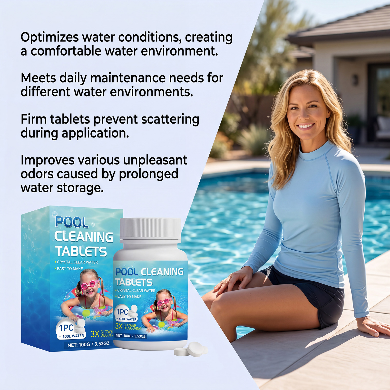 Pool Cleaning Tablets Daily Remove Limescale Stains Reduce Odors Fast Dissolve Purify Water Clear Liquid