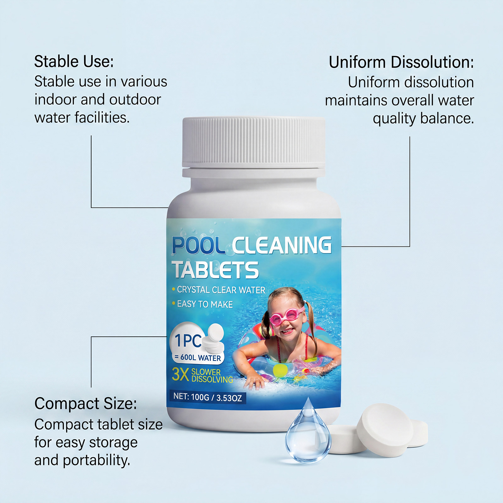 Pool Cleaning Tablets Daily Remove Limescale Stains Reduce Odors Fast Dissolve Purify Water Clear Liquid