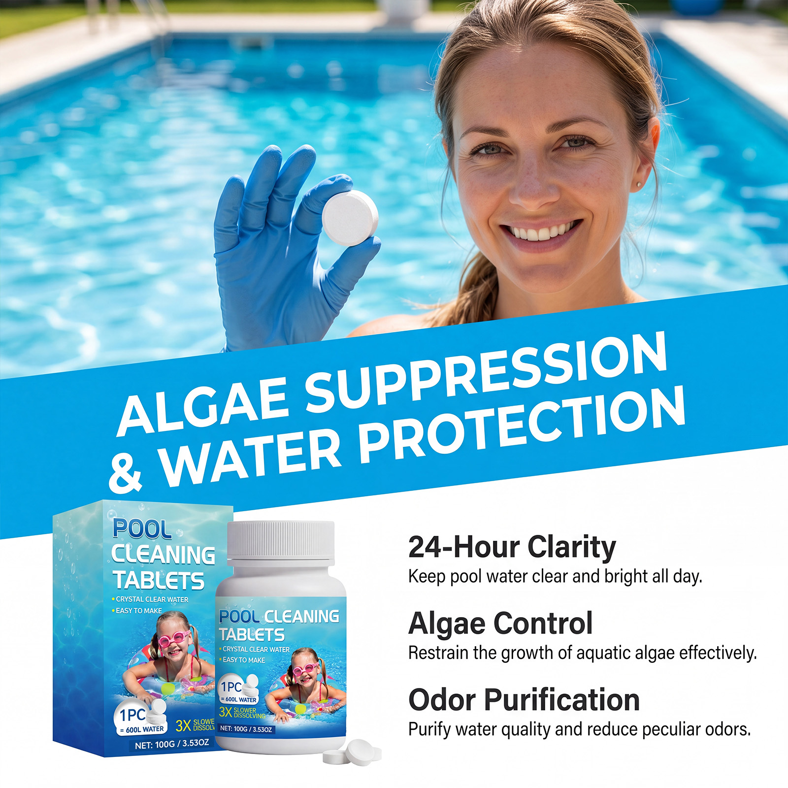 Pool Cleaning Tablets Daily Remove Limescale Stains Reduce Odors Fast Dissolve Purify Water Clear Liquid
