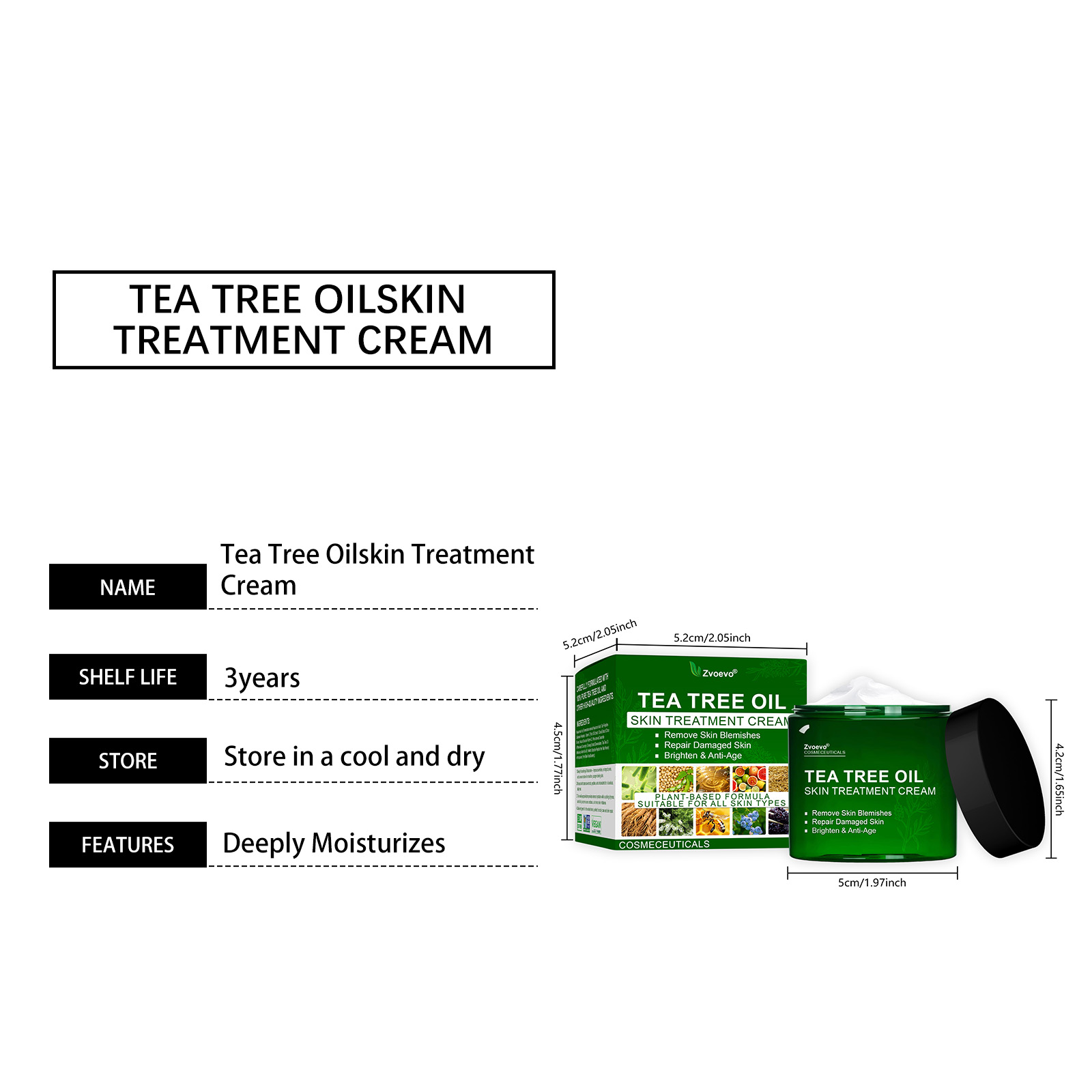 Tea Tree Oil Skin Cream Mild Gentle Smooth Hydrating Brightening For Whole Body Skin