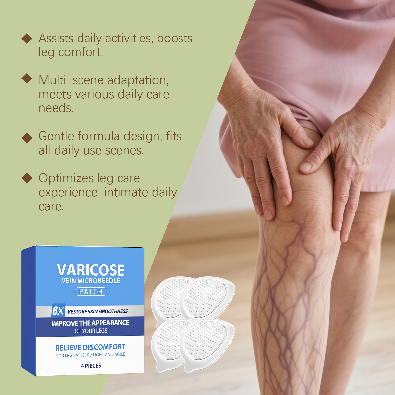 Leg Care Patch Mild Nourish Leg Skin Moisturize Skin Varicose Discomfort Daily Walking Light Convenient