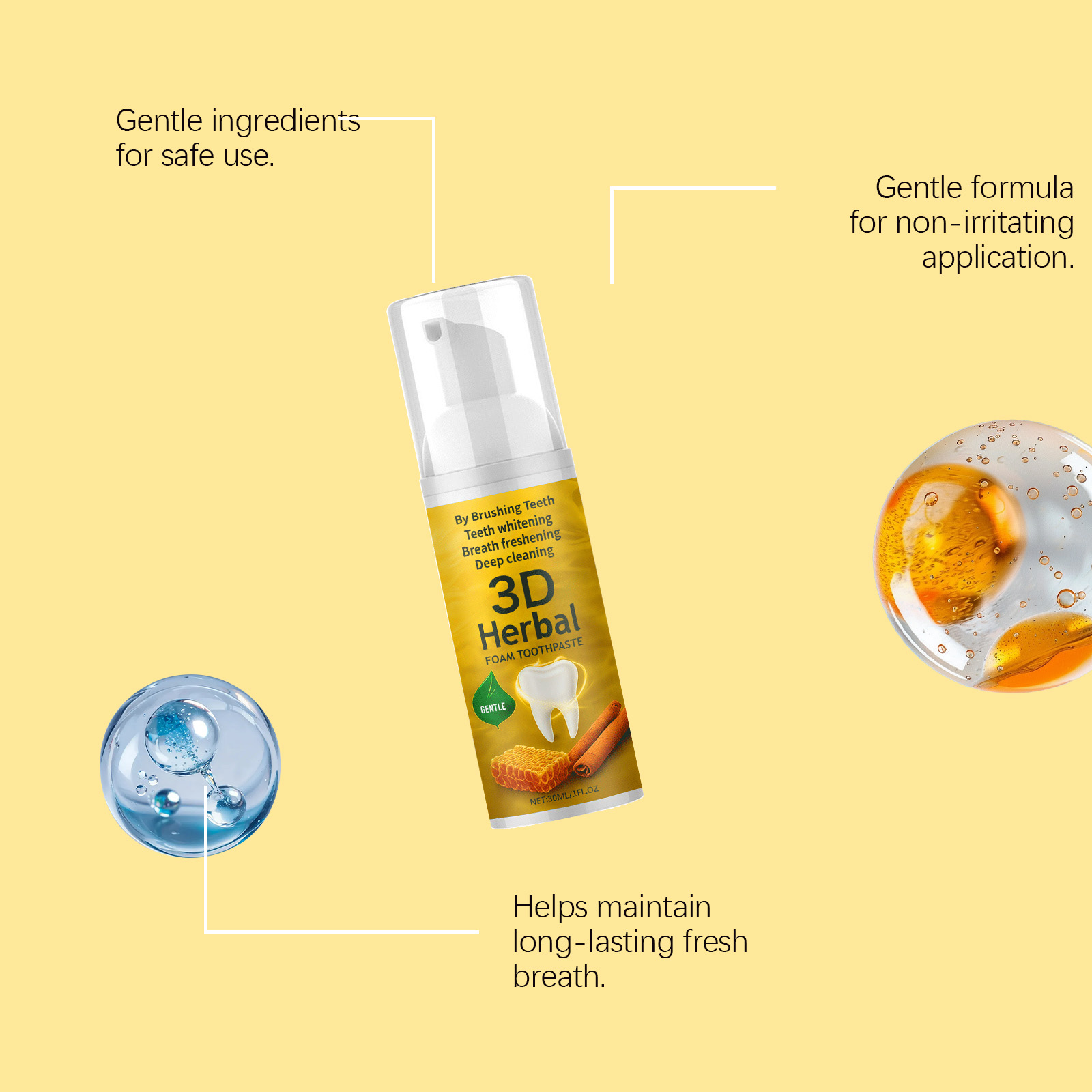 Herbal Foam Toothpaste Refreshing Mild Stain Cleaning Teeth Protection Fresh Fragrance Daily Care