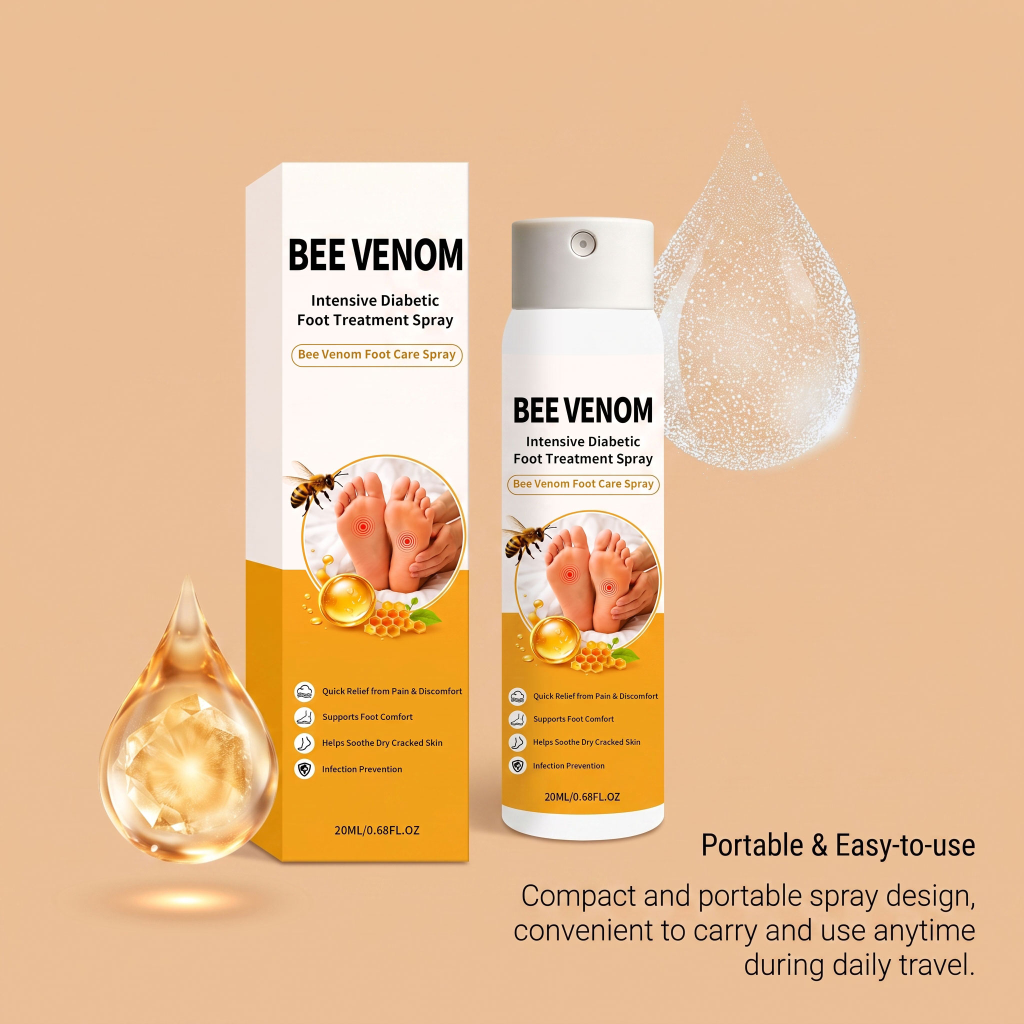 Bee Venom Foot Care Spray Mild Moisturizing Dry Skin Lock Water Soft Comfort Exfoliating