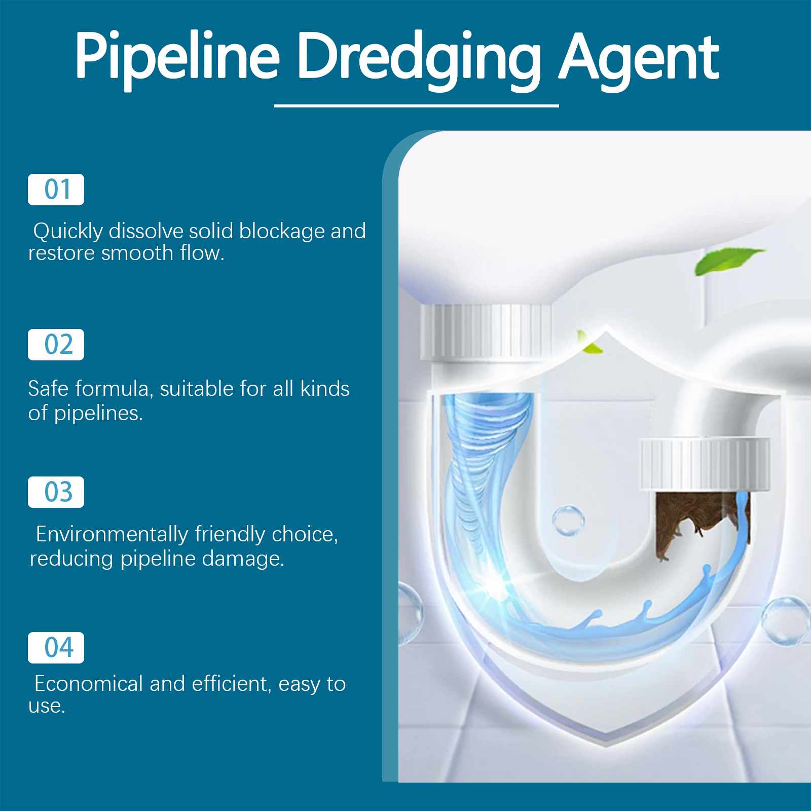 Pipe Dredging Powder Clean Unclog Dissolve Grease Hair Sewer Drain Pipeline Dirt Remover Agent