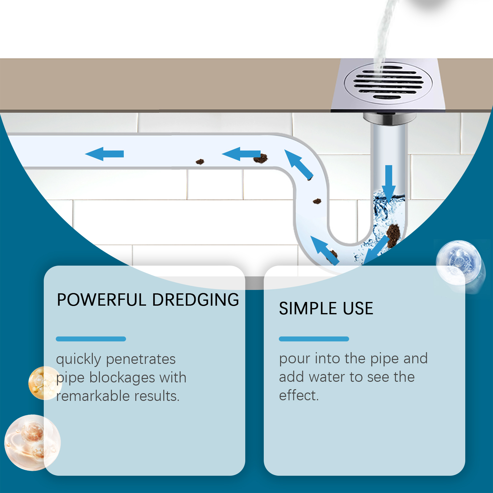 Pipe Dredging Powder Clean Unclog Dissolve Grease Hair Sewer Drain Pipeline Dirt Remover Agent