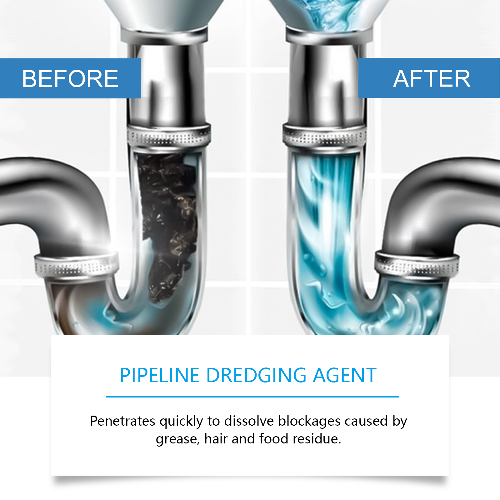 Pipe Dredging Powder Clean Unclog Dissolve Grease Hair Sewer Drain Pipeline Dirt Remover Agent