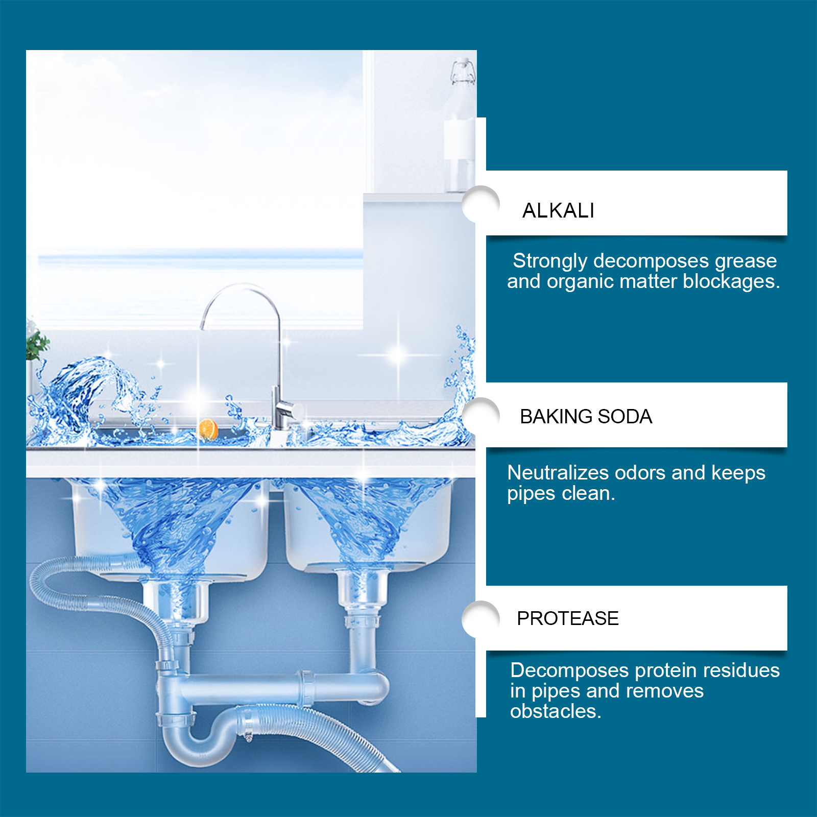 Pipe Dredging Powder Clean Unclog Dissolve Grease Hair Sewer Drain Pipeline Dirt Remover Agent