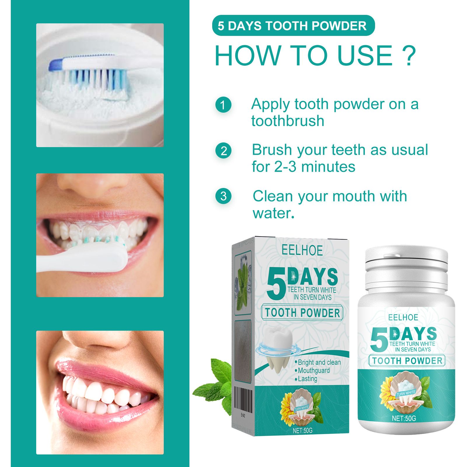 5 Day Teeth Whitening Powder Stain Remover Fresh Breath Oral Care