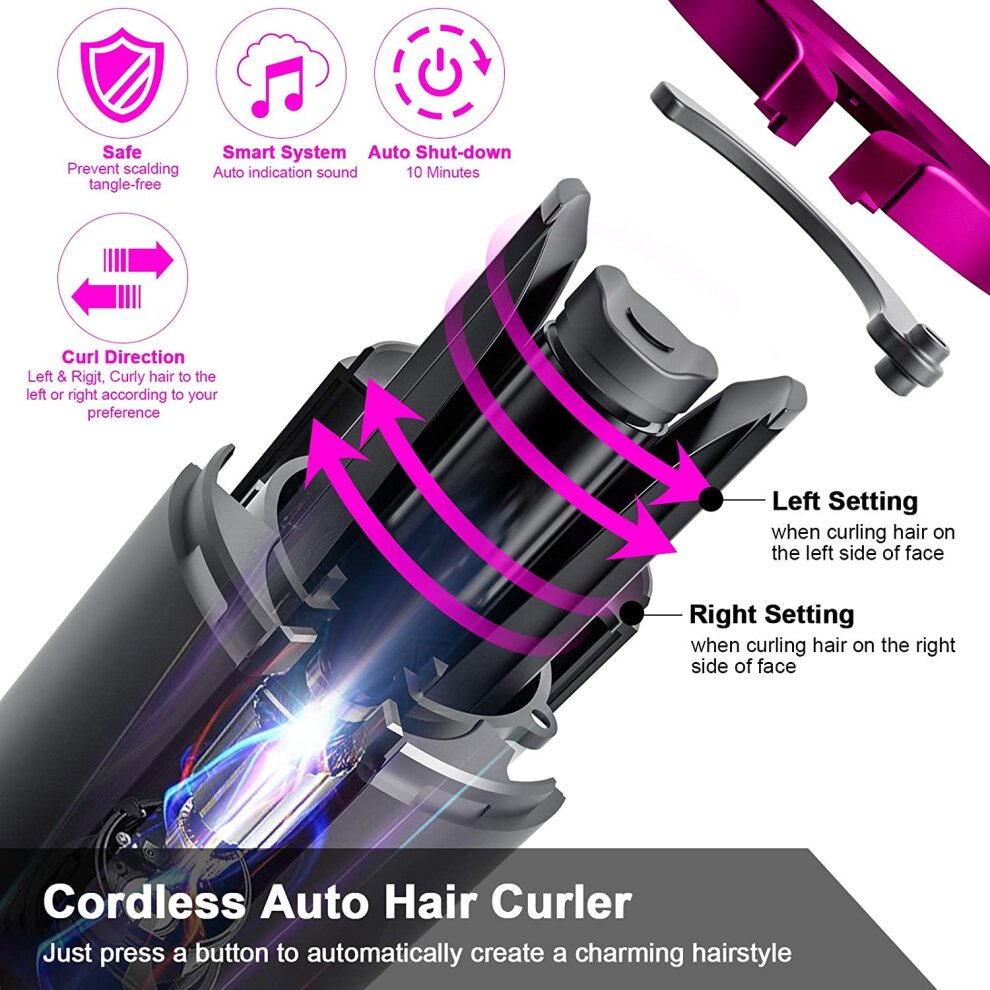 Fezax Cordless Auto Hair Curler, Automatic Curling Iron with LCD Display Adjustable Temp