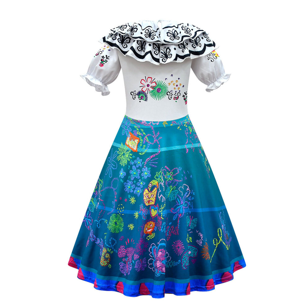 (11-12 Years) Encanto Mirabel Costume Dress Cartoons Girls Ruffle Dress Party Dresses 4-