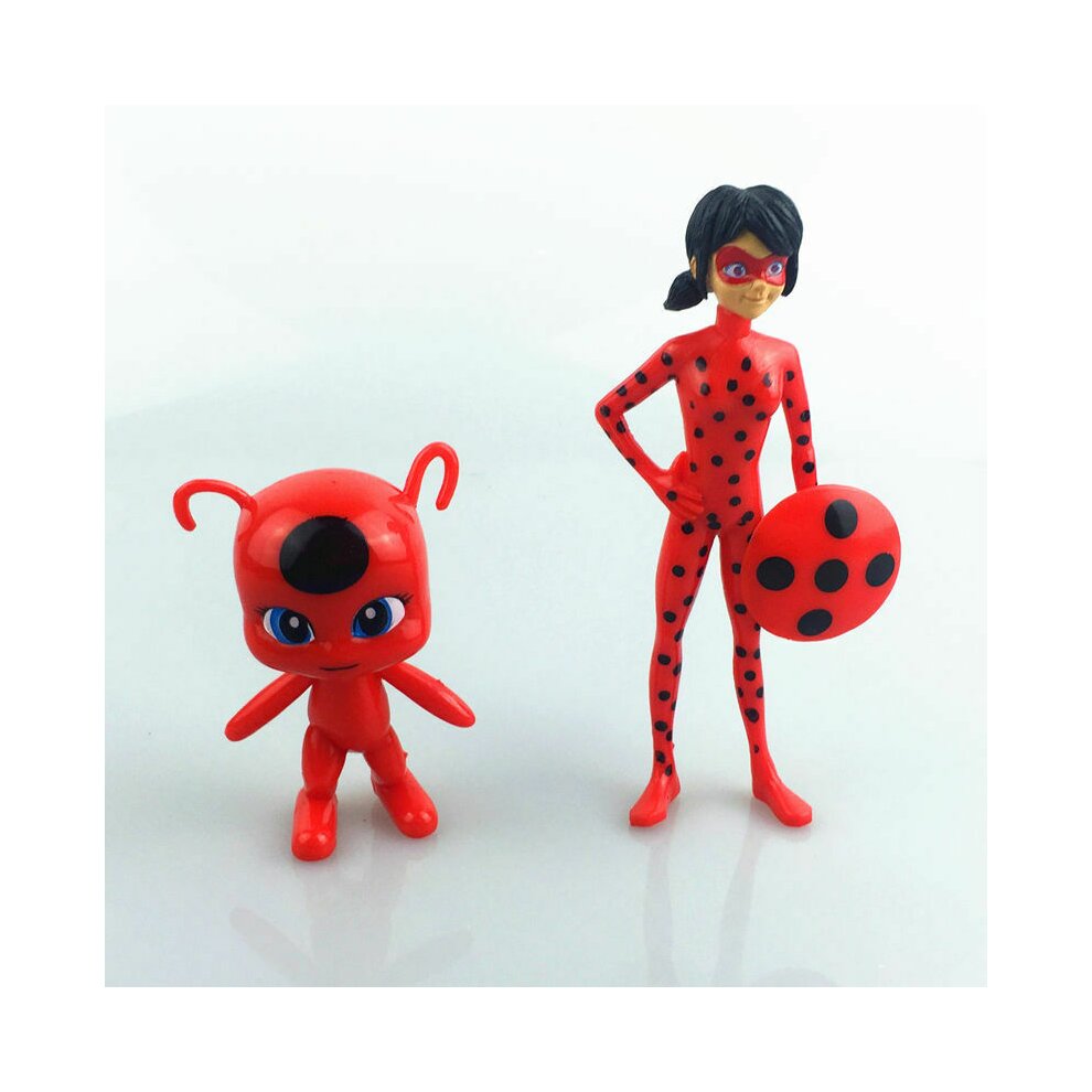 6PCS Miraculous Ladybug Tikki Noir Cat Plagg Adrien Figures Doll Toy