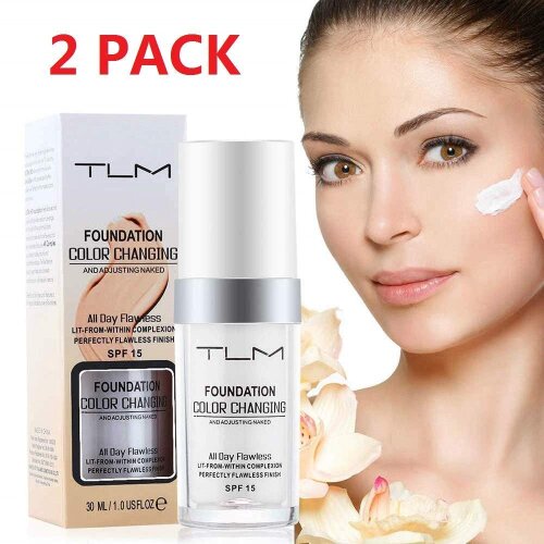 TLM Flawless Colour Changing Warm Skin Tone Foundation Concealer Cover Cream Moisturizing Foundation Makeup Naturally Blends Long Lasting for Face Makeup Waterproof Poreless Liquid Foundation 2 Pcs