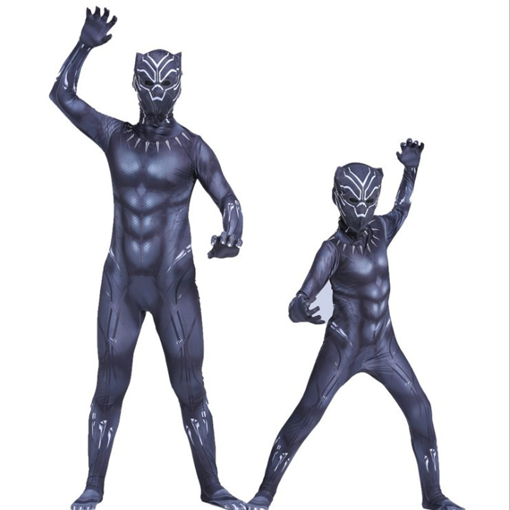 (7~8 Years) Black Panther Jumpsuit Kids Cosplay Costume Superheros Bodysuit Fancy Dress Outfits Anime Movie Roleplay Onesies for World Book Day