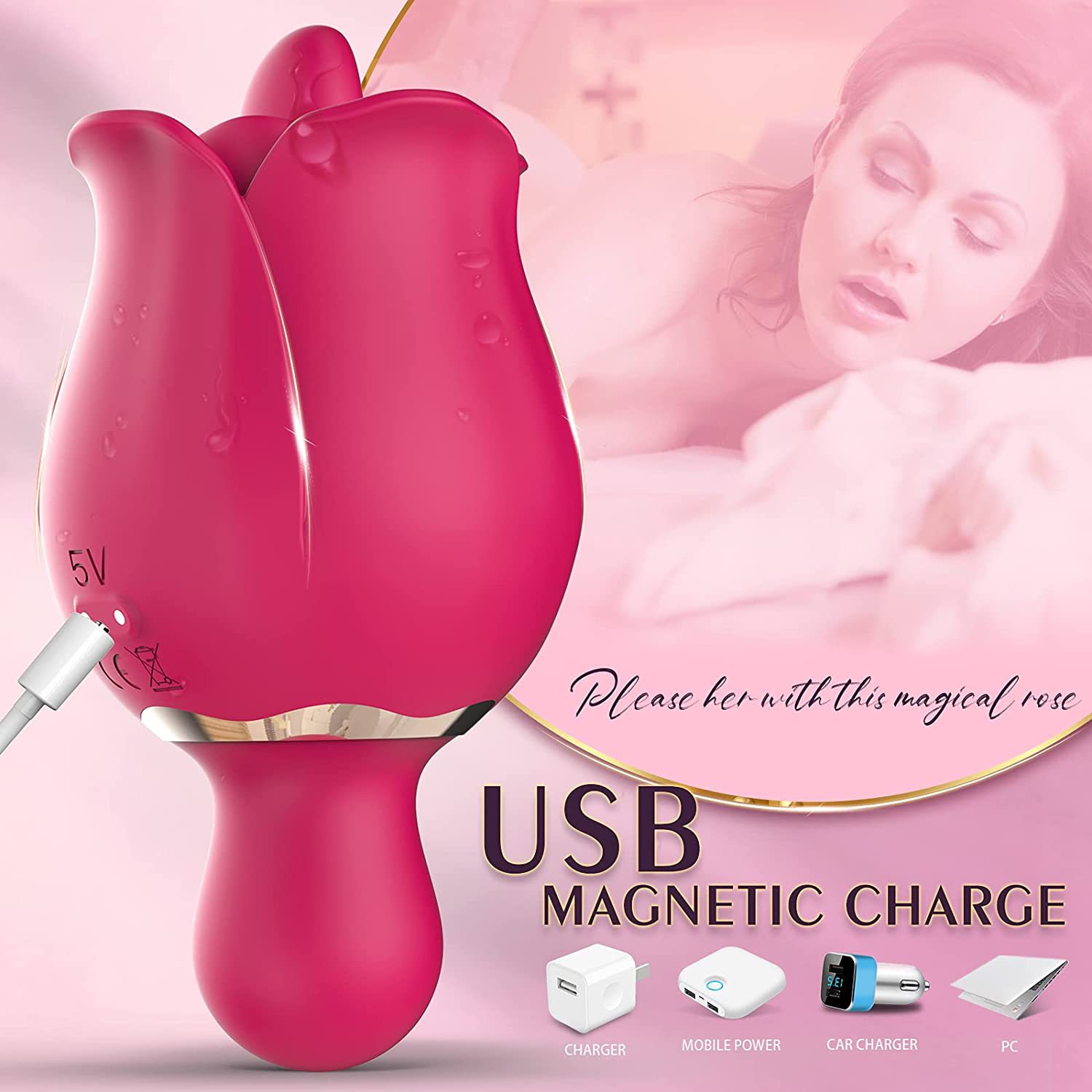 Sex Toys Rose Dildo Vibrator - Upgraded Adult Toys with 9 Powerful & Vibrating Modes for Women Clitoral Nipple,Waterproof Rose Sucker Sex Stimulator G Spot Vibrators for Woman Couples Adult Sex Toys & Games