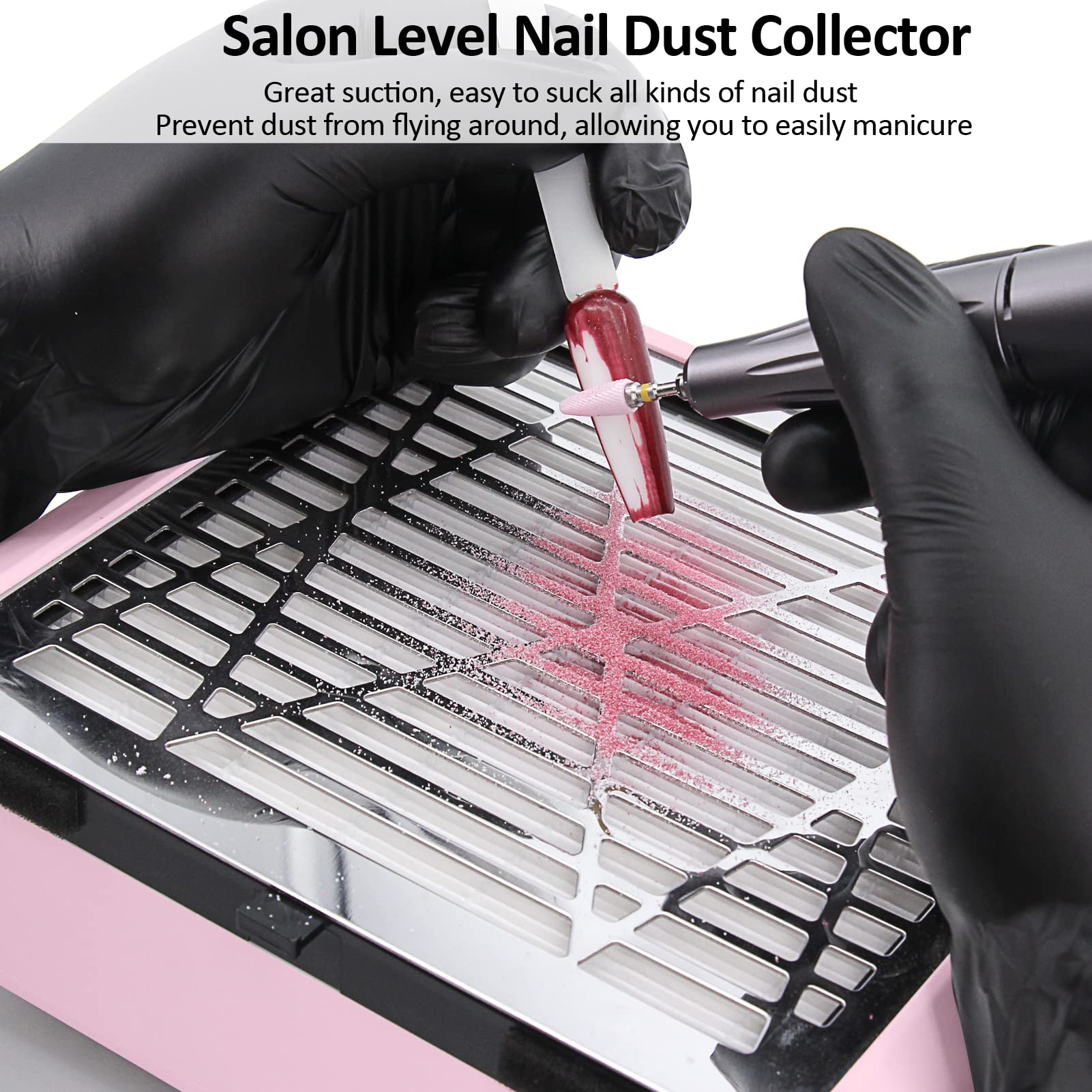 (Pink) Nail Dust Collector Nail Vacuum Dust Collector Extractor Powerful Nails Suction Fan Cleaner Manicure Machine Nail Tools with Filter 40W for Acrylic Nails Removal
