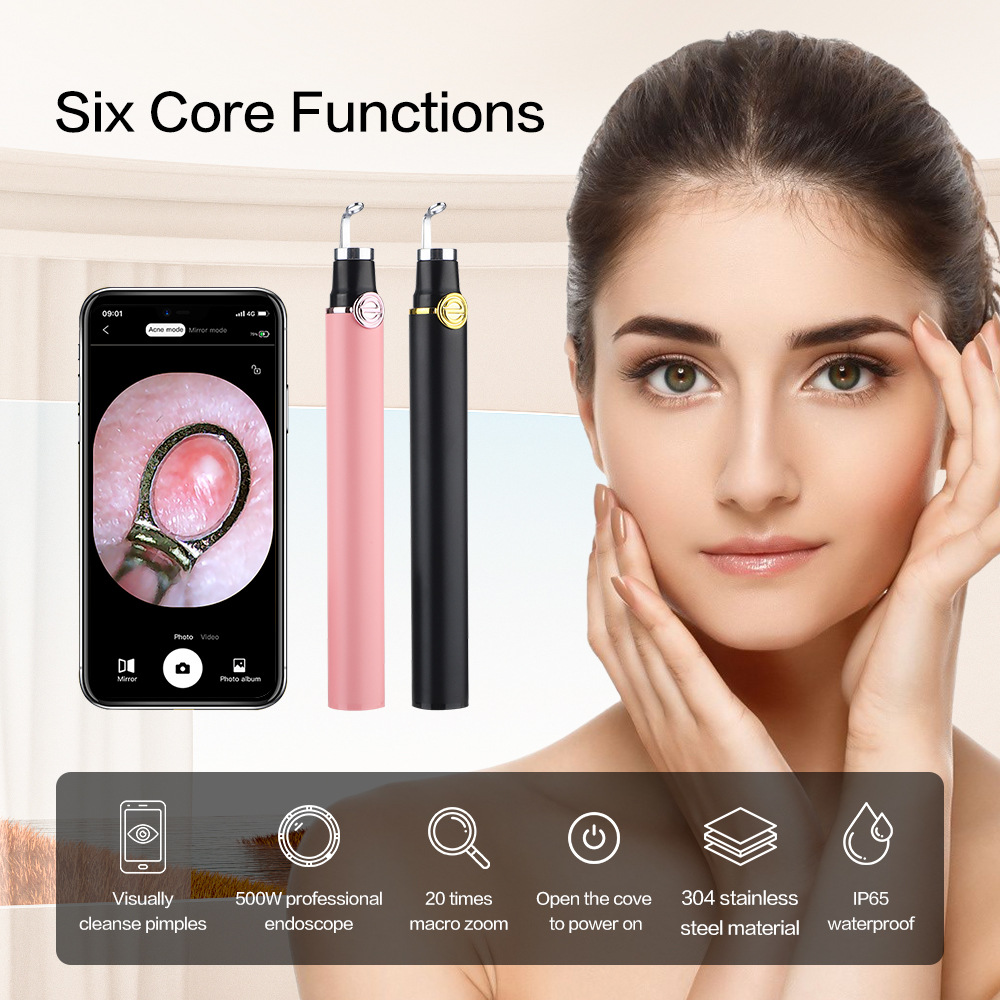 (Black) Blackhead Remover Smart Visual Acne Needle Cleansing Cosmetic Devices Acne Squeeze Pore Cleaner Facial Treatment Skin Care Tools
