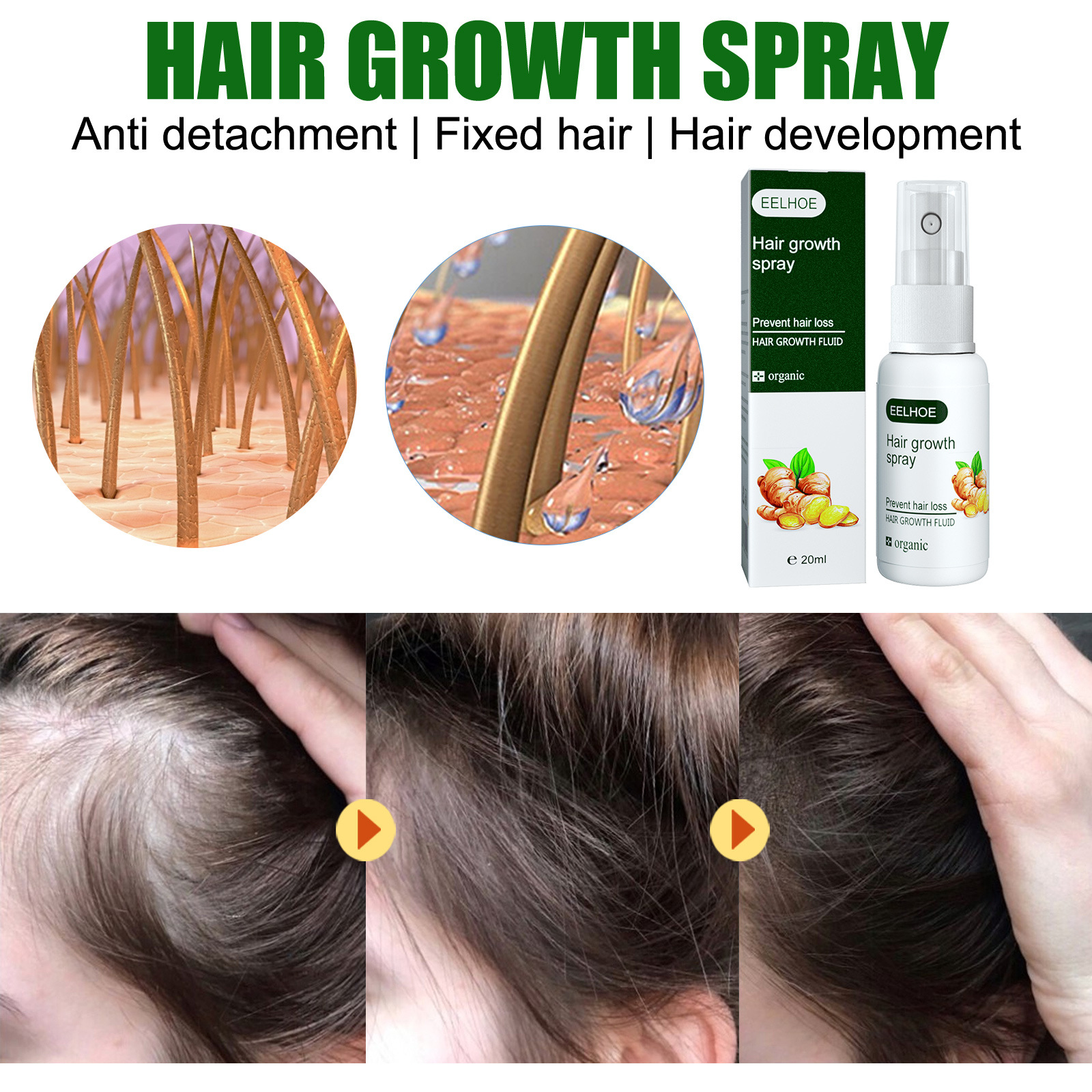 Ginger Hair Growth Spray Hair Thickening Serum Spray Hair Care Essential Oil Hair Root Care Liquid Anti Hair Loss