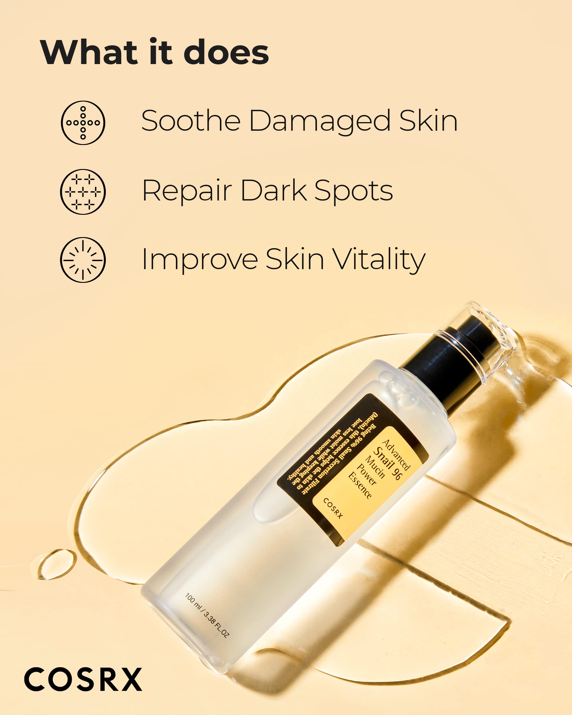COSRX Advanced Snail 96 Mucin Power Essence 100ml Skin Repair Hydrating Serum Snail Secretion Filtrate 96 Percent Hyaluronic Acid Korean Skincare
