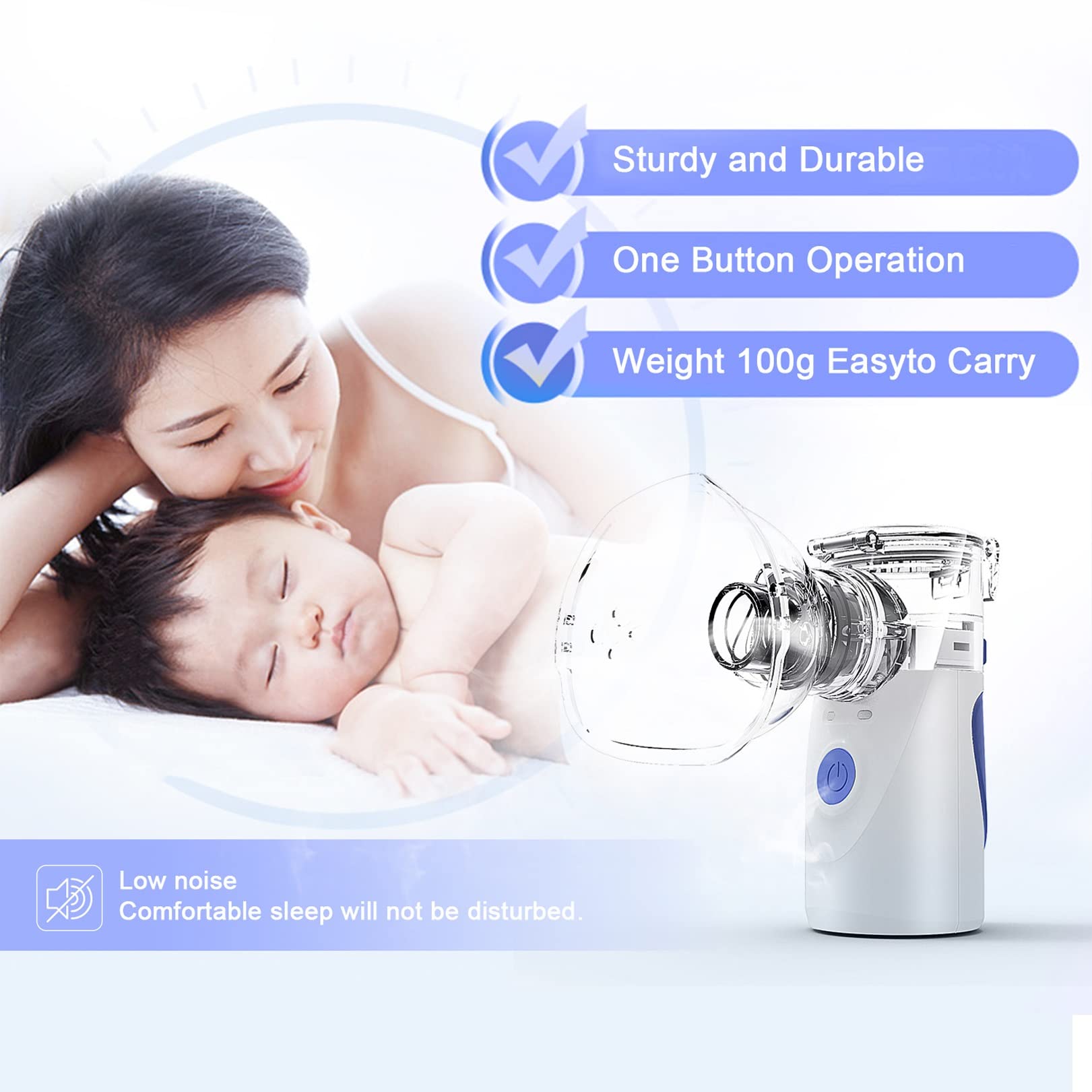 (Blue) Portable Nebulizer Inhaler Machine Handheld Ultrasonic Respirator for Child Adult Home and Travel Use