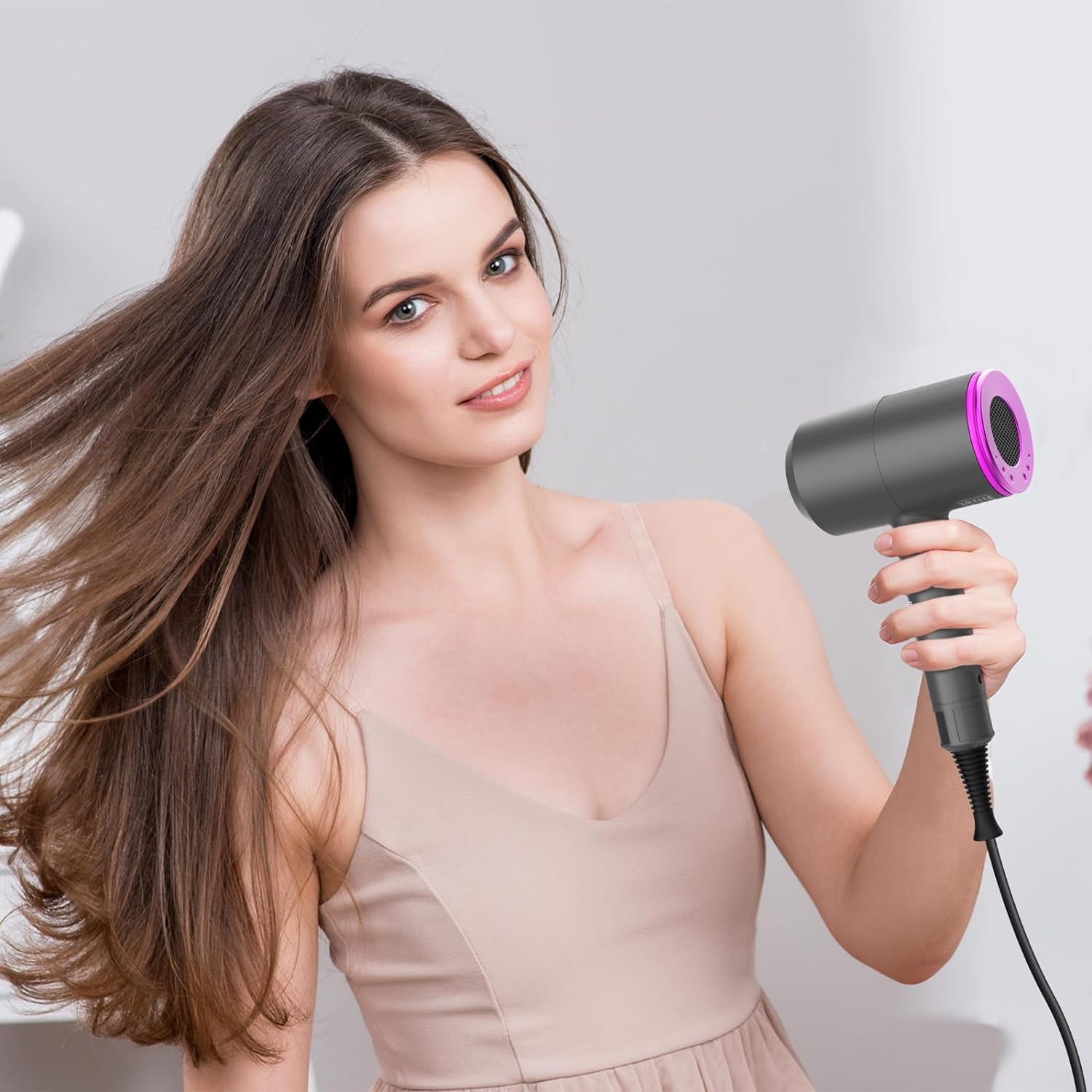 Professional Hair Dryer 2000W Powerful Quick Drying Ionic Hairdryer with 1 Diffuser 2 Nozzle Blow Dryer with 2 Speeds 3 Heating and Cool Button for Women Curly and Straight Hair