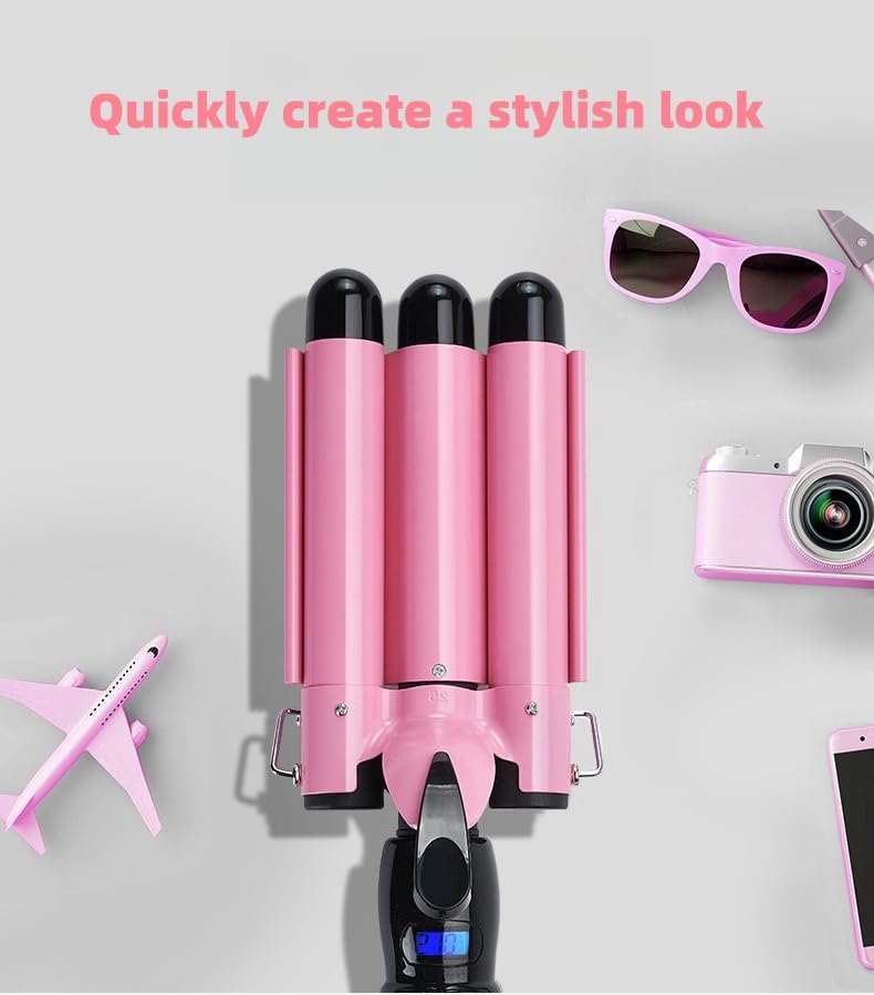 Hair Curler Triple Barrels Wave Curling Iron 25mm Professional Curling Wand Adjustable Temps and Ceramic Coating for Straight Wavy and Curling Hair
