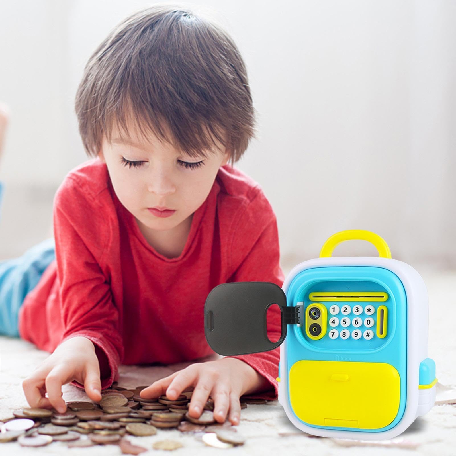 (Blue) Piggy Bank Boalord ATM with Password Login Face Recognition Educational Money Box