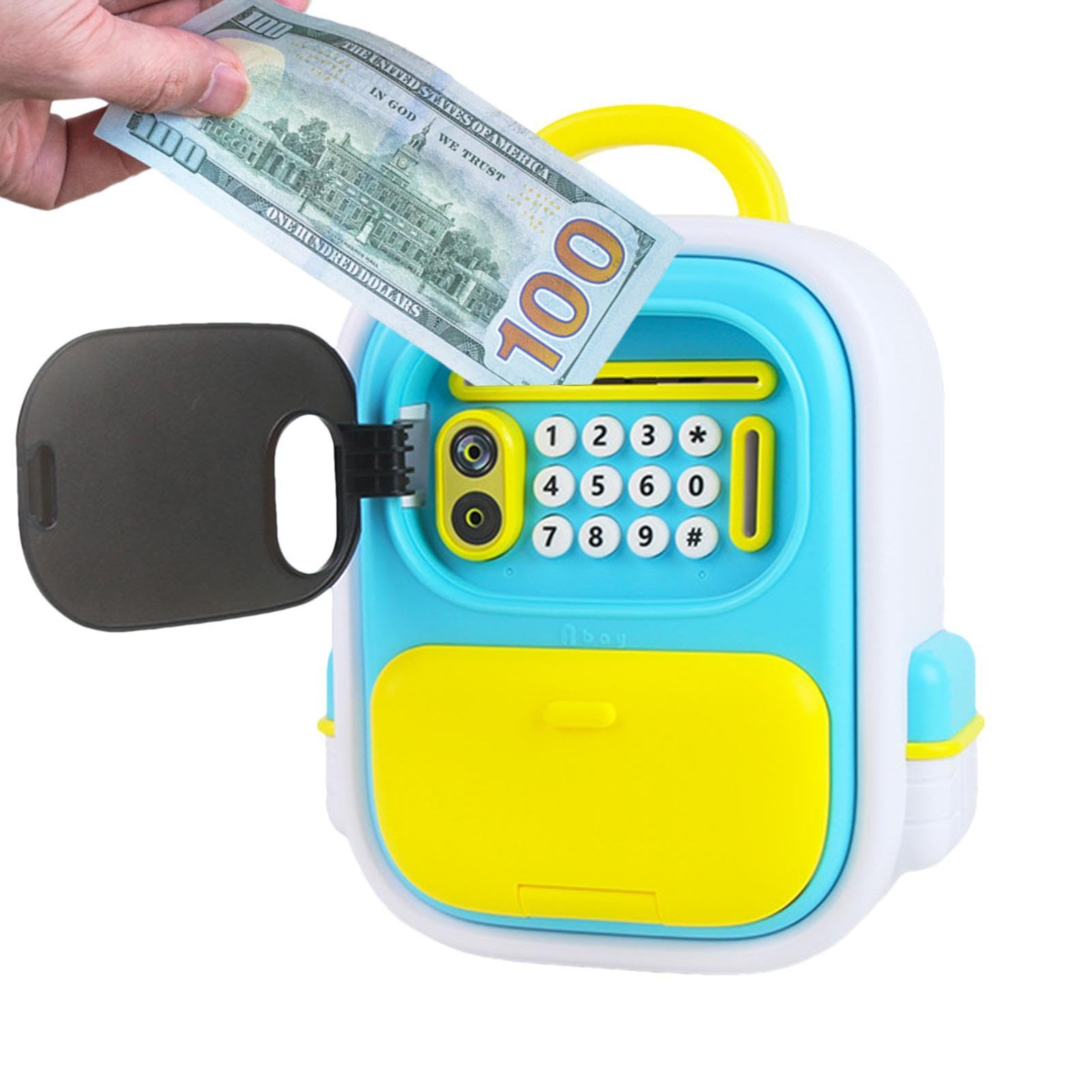 (Blue) Piggy Bank Boalord ATM with Password Login Face Recognition Educational Money Box