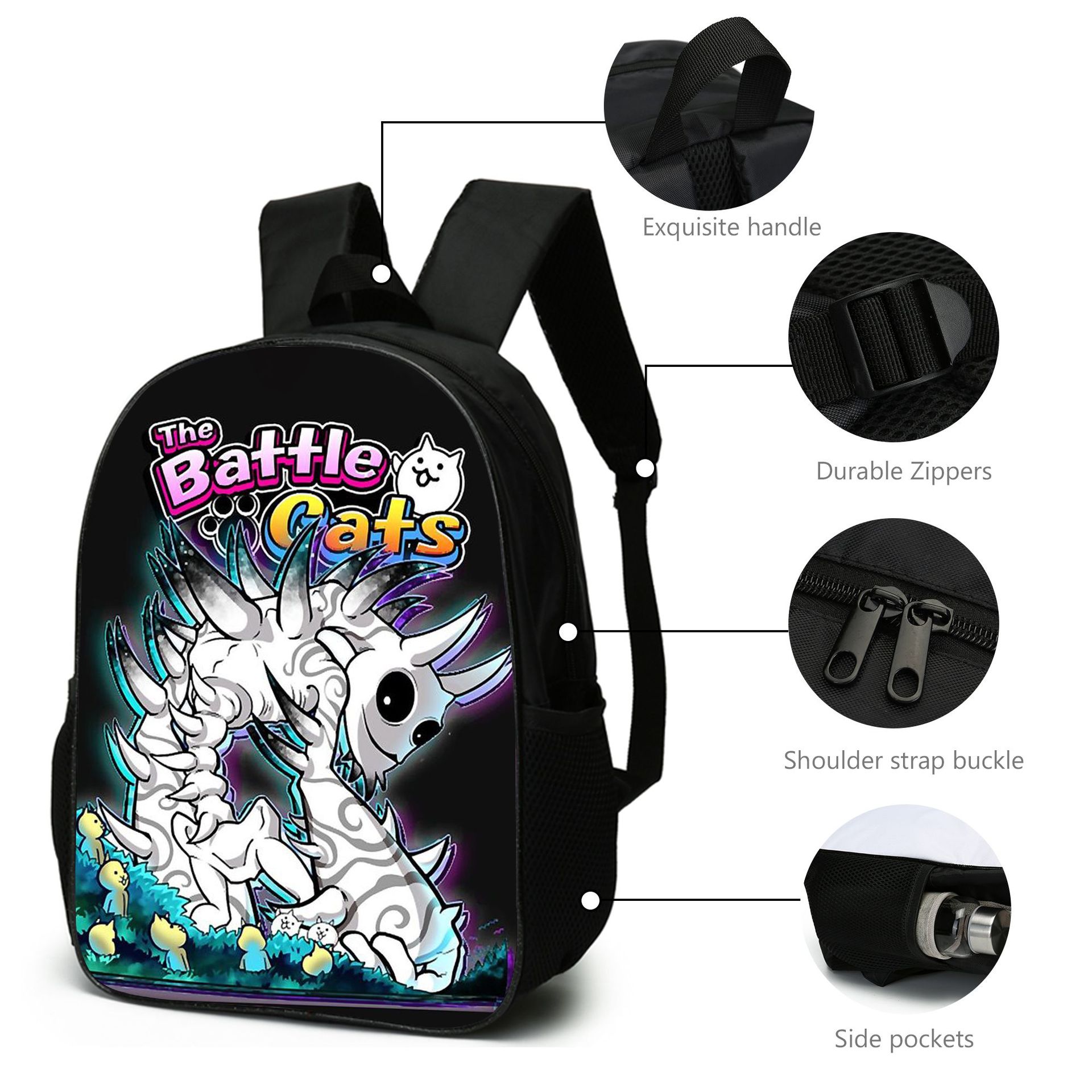 (Style A) The Battle Cats School Bags Shoulder Bag Pencil Case 3 Pieces Set Cartoon Student Travel Rucksack for Boys Girls