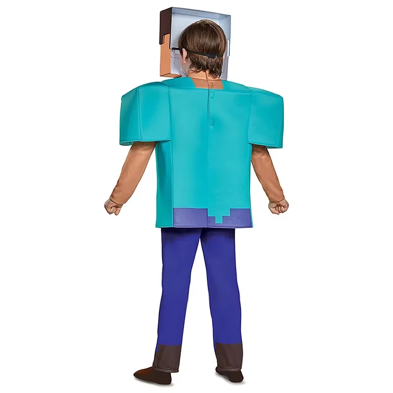 (S 105~115cm) MC Fabric Professional-grade Performance Costume for Gamers Creeper Steve Stage Costume
