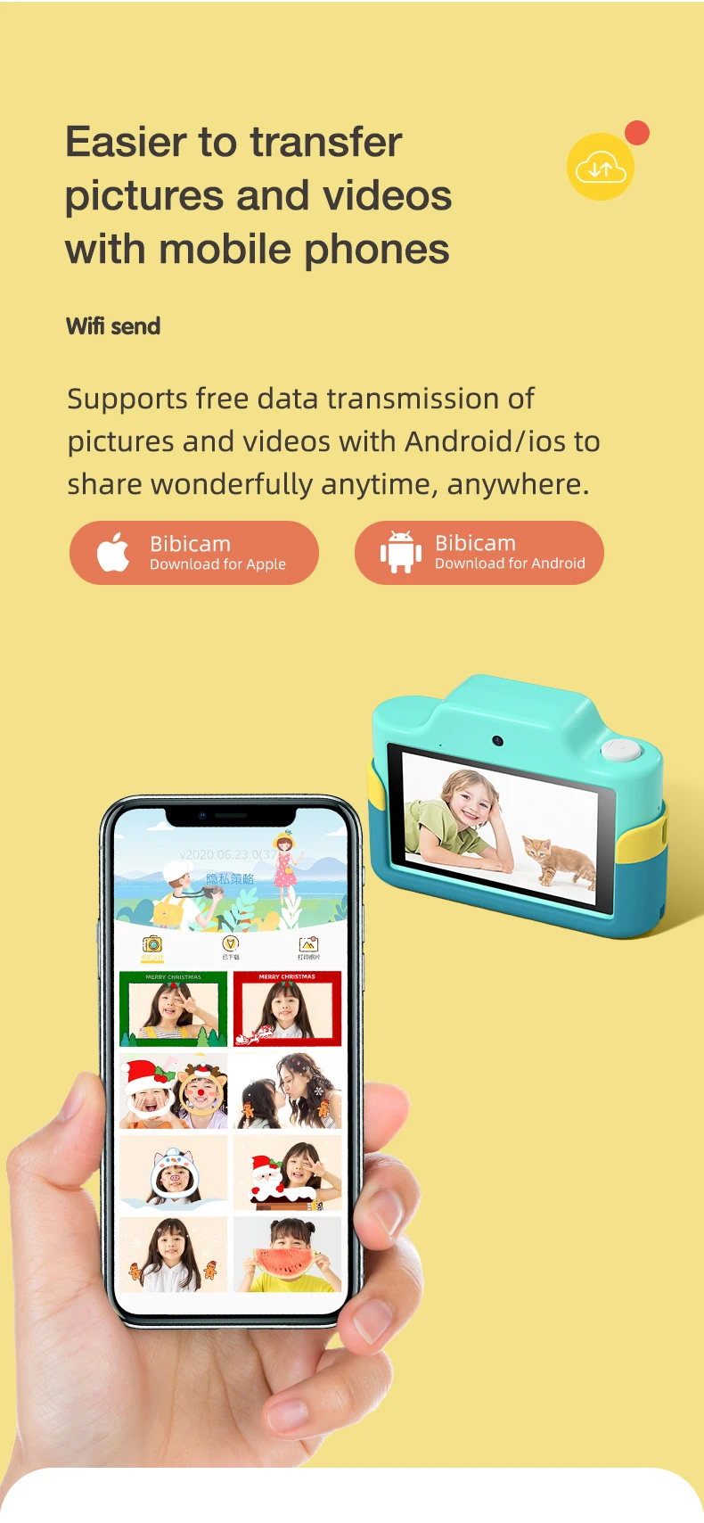 New WIFI Photo Printer 3.0-inch Touch Screen 4800W HD Dual Camera Childrens Digital Camera Christmas Gift