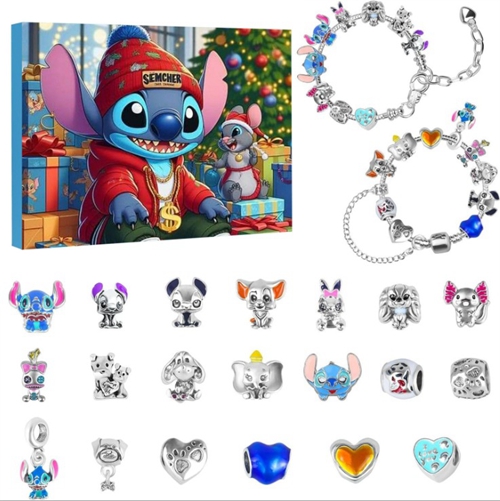 Lilo Stitch Christmas Advent Calendar Random Box 24 Days Xmas Countdown Calendar DIY Bracelet Making Kit Gift Kids Girls Ornaments Toys For Disney Fans