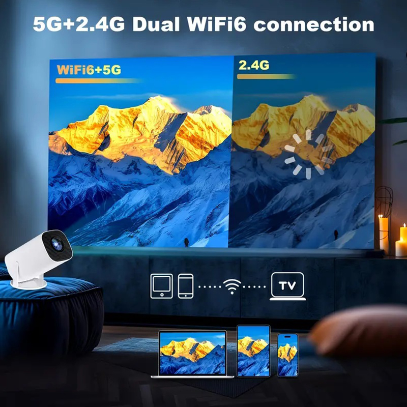 (White) Smart Projector Support 4K HD Wifi Projector Android WIFI BT 1080P Auto Keystone Home Cinema Beam Outdoor Portable Projectors