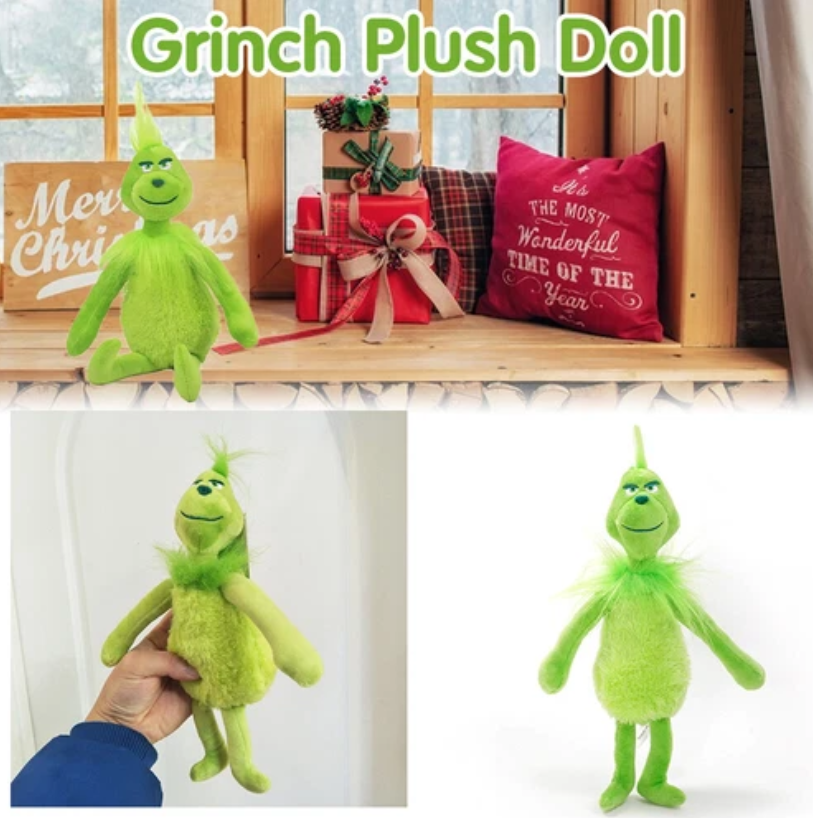 (1 pc) Christmas Grinch Plush Doll Soft Stuffed Toy 32cm Cute Xmas Birthday Gift for Children Girls Boys Room Decorations Green New