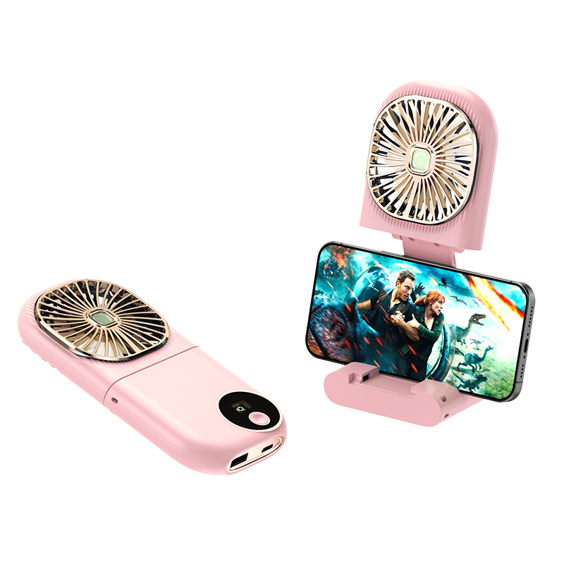 (Black) USB Halterneck Small Fan Outdoor Portable Handheld Fan Power Bank Ultra-quiet Slim Folding Mini Desktop Fan