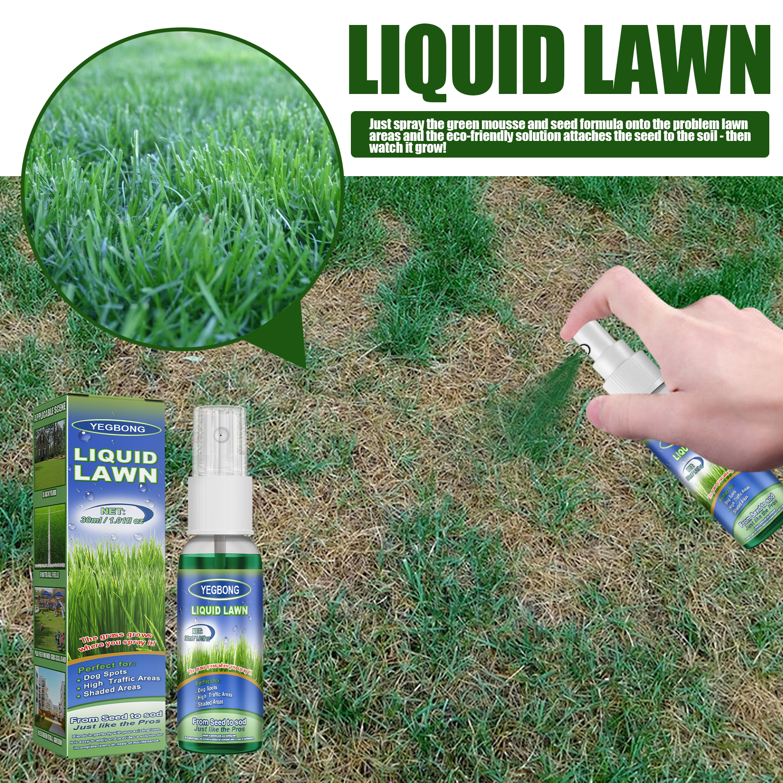 Green Grass Lawn Spray Household Seeding System Liquid for Garden Outdoor Football Ground Long Lasting Green Grass Liquid 30ml ﻿