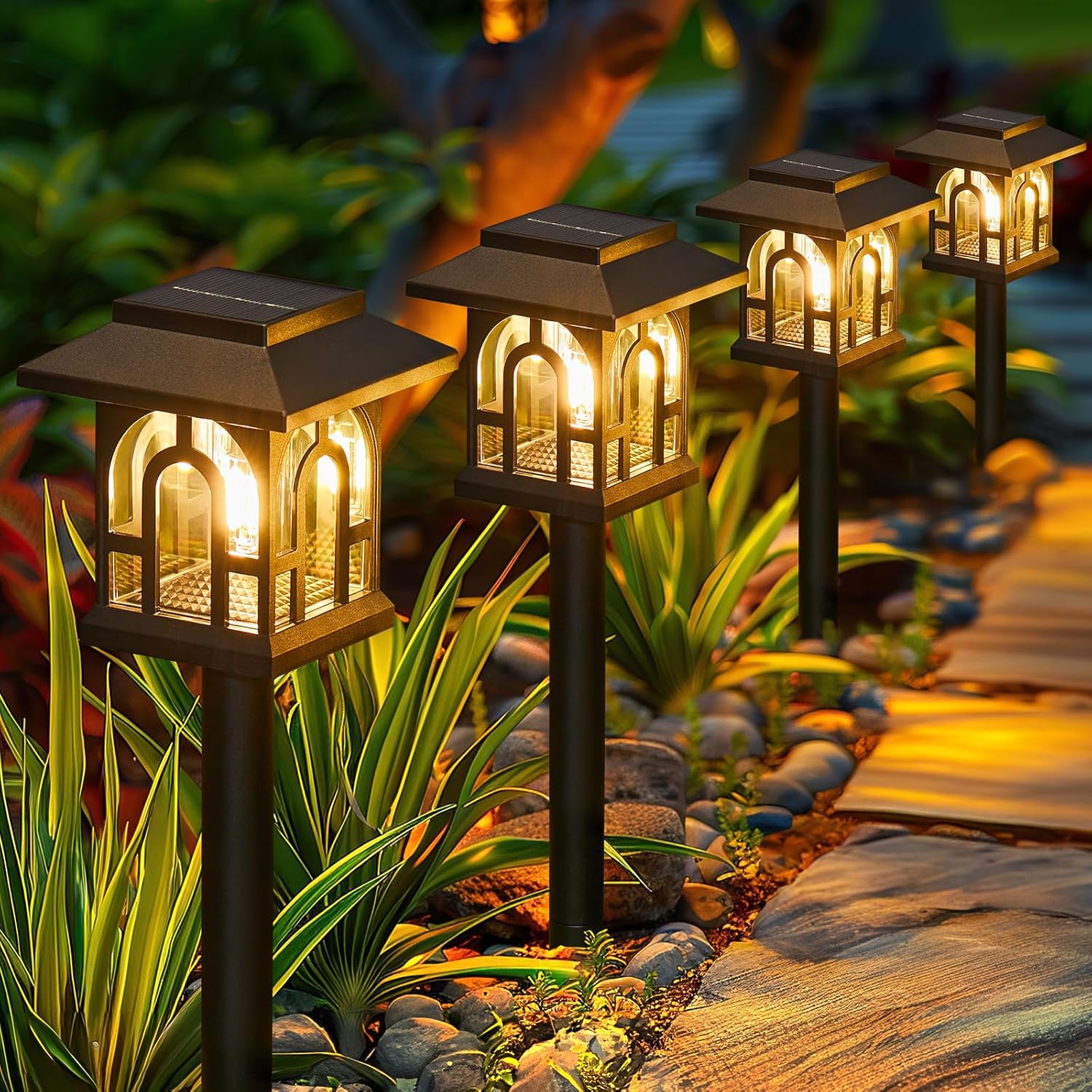 Solar Lights Outdoor Garden 6 Pack Garden Lights Solar Powered Waterproof with Warm White Light Retro Solar Garden Ornaments Outdoor Path Lights for Landscape 