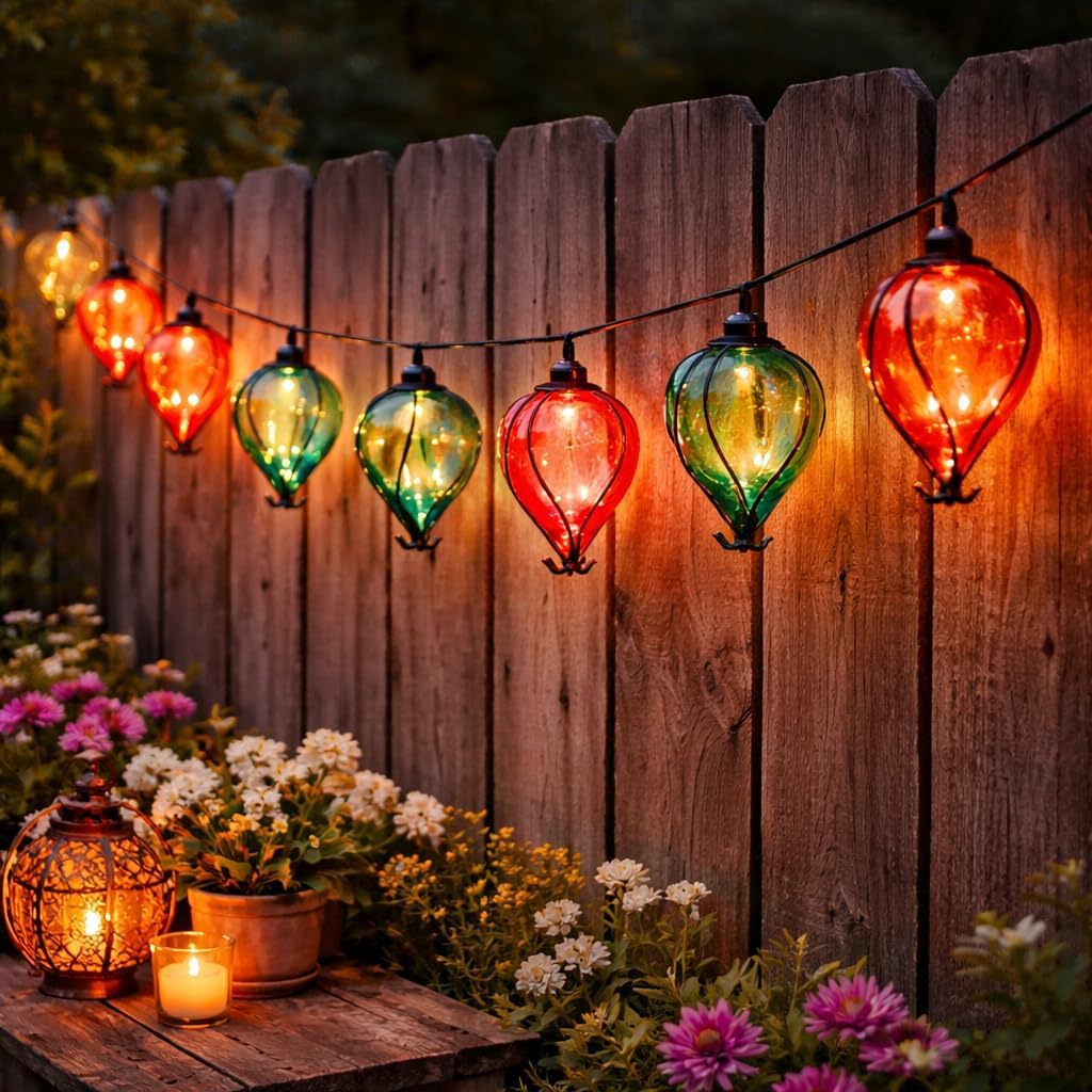 2.7m Multi Coloured Solar Power Balloon String Lights 2 Display Modes 10 Warm White LED Bulbs Outdoor Decorative Feature IP44 Rated Hanging Garden Lighting 2m 