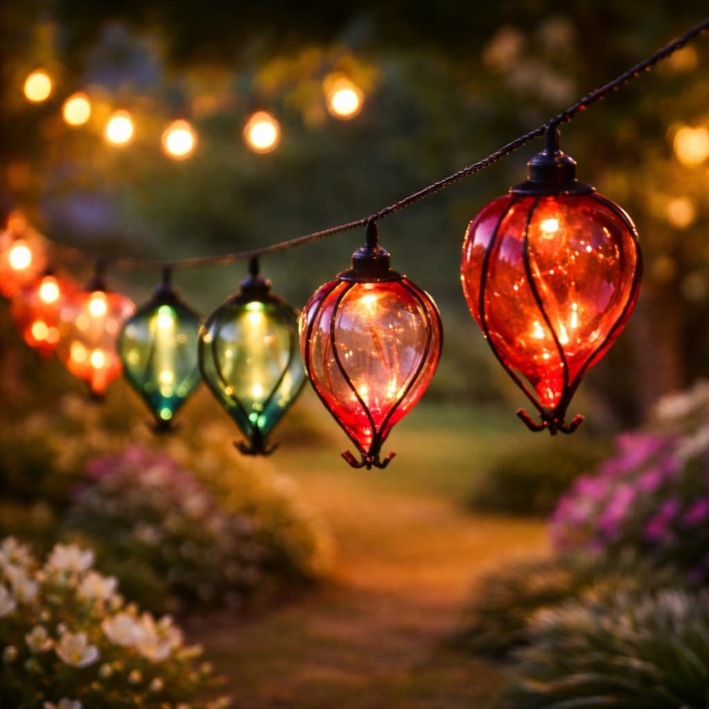 2.7m Multi Coloured Solar Power Balloon String Lights 2 Display Modes 10 Warm White LED Bulbs Outdoor Decorative Feature IP44 Rated Hanging Garden Lighting 2m 